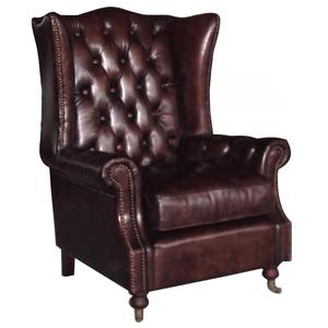 Retro Getufte Echt Lederen Hoge Rugvleugelstoel Vintage Bruine <span class=keywords><strong>Wingback</strong></span> Chesterfield Stoel - Product Image 4