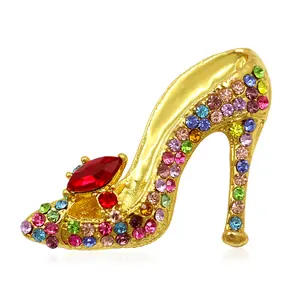متعدد الألوان كريستال الراين عالية الكعب الأحذية بروش دبابيس للنساء