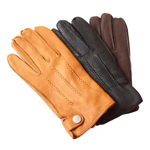 Mens Accessories Basic Style Black Deerskin Leather Gloves