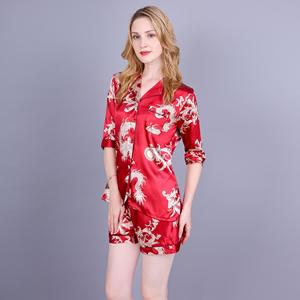 Pantaloncini girovalti con stampa di drago di lusso da <span class=keywords><strong>donna</strong></span> Set <span class=keywords><strong>pigiama</strong></span> di raso vestito firmato <span class=keywords><strong>pigiama</strong></span> due pezzi personalizzato <span class=keywords><strong>pigiama</strong></span> - Product Image 2