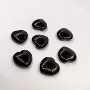 Pedra de coração de cristal natural, amor em forma de coração, pedra de cura inchado, coração obsidiano preto