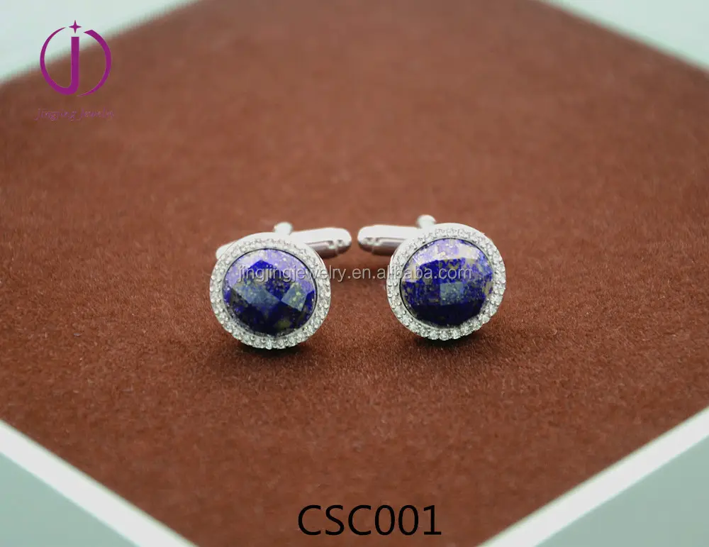 Professional customized cufflink,silver 925 with round lapis lazuli cufflink