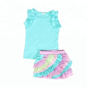 Commerci all'ingrosso delle ragazze dei capretti del bambino dal carro armato dei vestiti e pantaloncini 2 pc set le ragazze ruffle 2 pc set - Product Image 1