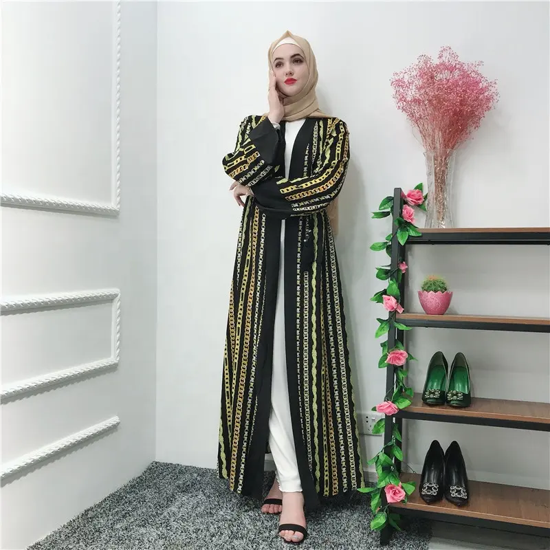 Latest nice stripe pattern design long sleeve muslim dress islamic women clothes dubai abaya 2019