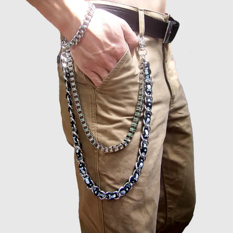 Wholesale Mens hiphop Punk Rock Pants Trousers chain Jeans Waist Wallet Skull Metal stainless steel Chains