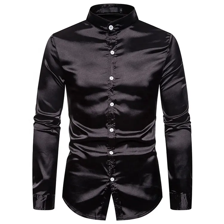 Winter Plain Black Shining Full Sleeve Slim Fit Fitness Button Down Shirt für Männer