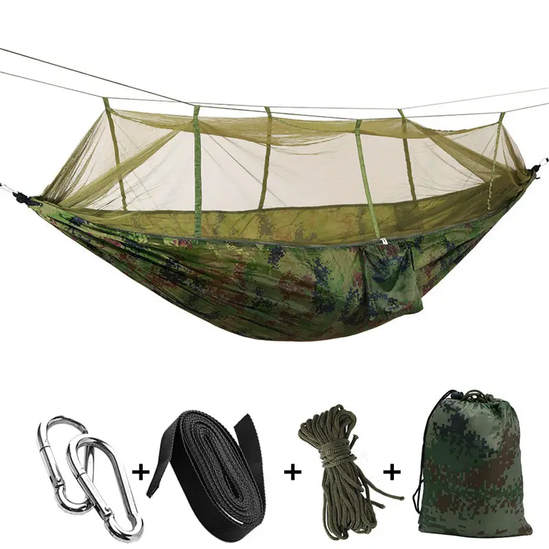 Nylon Draagbare Parachute Dubbele Camping Camo Hangmat Met Klamboe