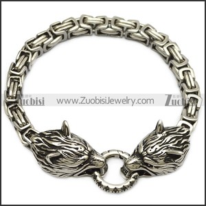 Nouveau design Bracelet motard en acier inoxydable gravé argenté avec motif animalier deux loups en lutte pour cadeau d'anniversaire ou de fête - Product Image 3