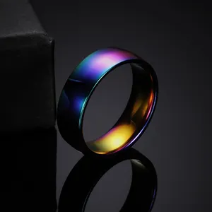 Men Women Rainbow Colorful Rings Titanium Steel Wedding Band Ring Width 6mm Size 6-12 Gift