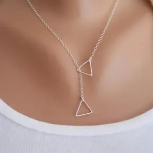 Free shipping 2 triangle silver pendant necklace chain for women
