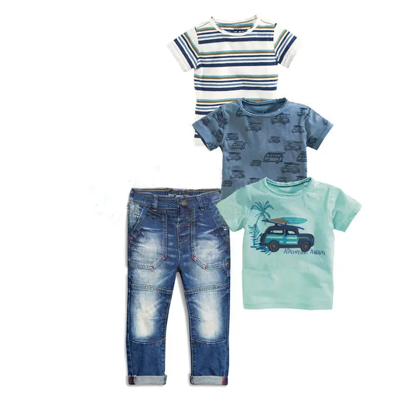 4PCS 2-7Y New Fashion Kids Clothes Boys Summer Set Print T-Shirt Jeans Pants Clothing Set Boy Summer Clothes Set
