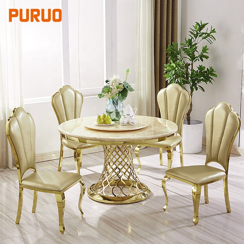 Обеденный круглый вращающийся центр из нержавеющей стали с металлической основой, мраморная столешница, свадебная мебель, набор для столовой, дизайнерский обеденный стол