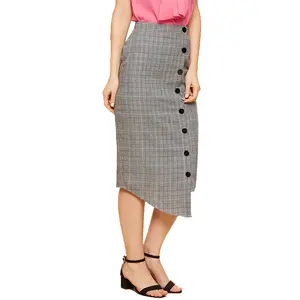 Lancai high quality Work Office casual Skirt Women Elegant Mid Waist Bodycon Solid Midi Pencil long Skirt