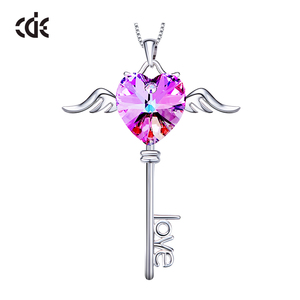 Collar con Colgante de Llave de Plata de Ley 925 de Lujo CDE, Chapado en Platino, con Piedra Preciosa de Cristal Austriaco, Certificado CMA - Product Image 5