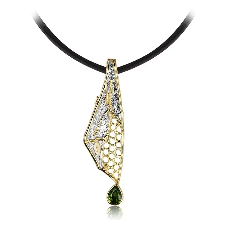 Handmade Gold Plated 925 Sterling Silver Pendant Jewelry With Peridot