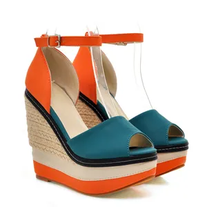 WETKISS 싼 Mixed Colors 자 착용 Platform Shoes 숙 녀 Summer 샌들 Peep Toe Sexy Women 샌들 Super (High) 저 (웨지 샌들