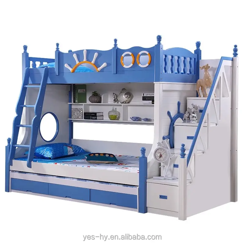 سرير بطابقين مع الشريحة مضحك رخيصة الاطفال سرير أثاث غرفة نوم حديثة الأزرق M6