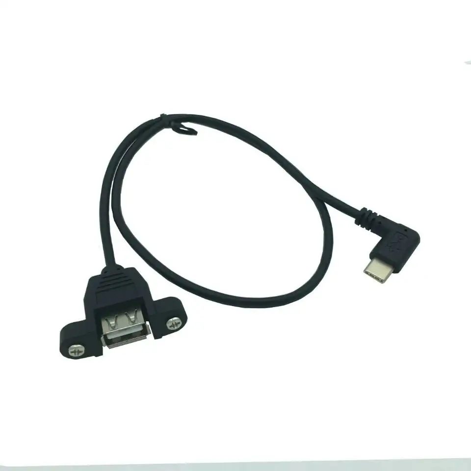 90도 직각 USB 유형 C 남성 USB2.0 A 패널 마운트 어댑터 USB 확장 케이블