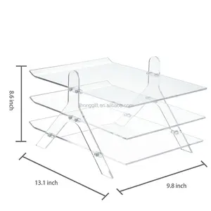 Clear File Rack Acrylic 3-Tier Office Desktop Letter Document Tray File Folder Organizer