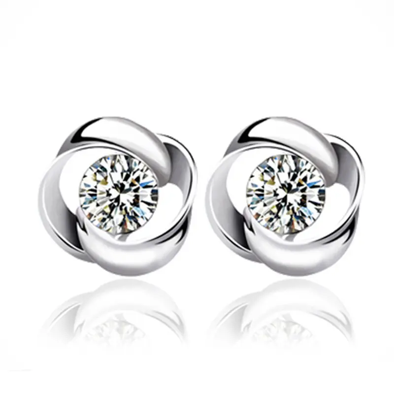 EC17 Austrian Crystal Rotary rose earrings Silver CZ Earrings Studs for women 18K White Gold GP