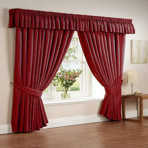 living room velvet red window drapes with valance