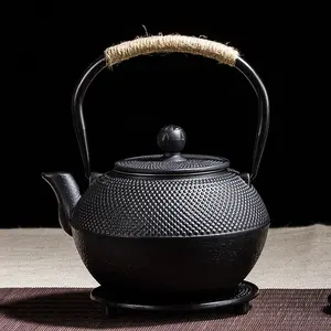 Bouilloire en fonte de style japonais, bouilloire en fer forgé noir de 1,2 l