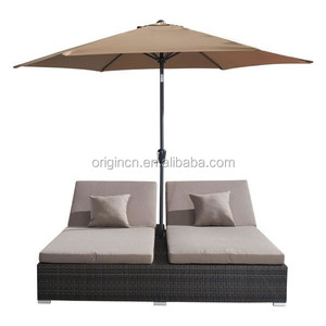 Chaise longue de <span class=keywords><strong>lit</strong></span> de luxe conçu 2 personnes réglable dos <span class=keywords><strong>parapluie</strong></span> trou rotin soleil <span class=keywords><strong>lit</strong></span> - Product Image 3