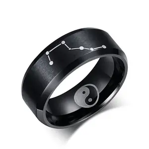 YWMT 2019 Wholesale Latest The Big Dipper Ying Yang Black Stainless Steel Ring For Men