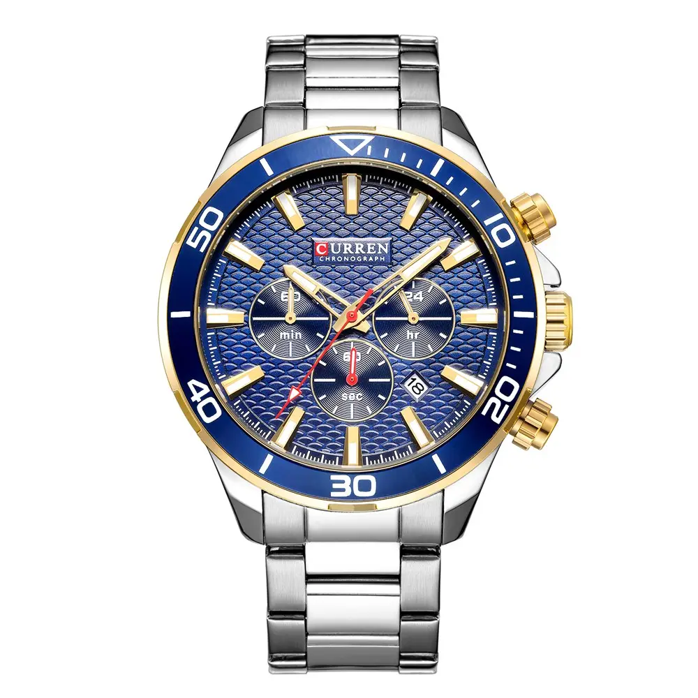 ยี่ห้อ CURREN 8309 นาฬิกาข้อมือแฟชั่นผู้ชายนาฬิกา Chronograph นาฬิกาสแตนเลสสำหรับชายควอตซ์