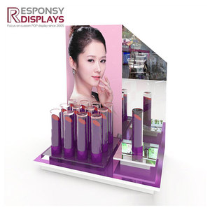 Présentoir de comptoir en acrylique <span class=keywords><strong>rouge</strong></span> organisateur à compartiments multicouches pour ensemble de maquillage baume à lèvres étagère de vitrine inclinable droite - Product Image 3