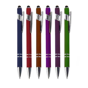2024低最小起订量定制标志点击动作橡胶硅胶喷笔带触控笔金属阳极氧化铝圆珠笔