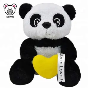 2019 New Valentine Gift Plush Panda Teddy Bear Toy With Yellow Heart OEM Custom Kids Cartoon Stuffed Animal Soft Toy Panda Bear