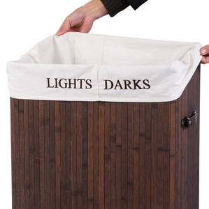 <strong>Hamper</strong> Laundry Basket Washing Cloth Bin Rectangle Foldable Bamboo Ranger Lid Brown Storage Baskets Square Dark Brown 52*32*63 - Product Image 5