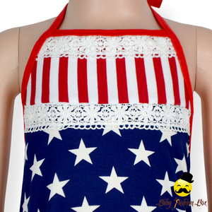Robe Conception Enfants 4ème De Juillet Marine Étoile Rouge Rayé Dentelle Halter Infantile Bébé Fille Vintage Barboteuse - Product Image 3