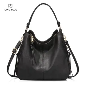 カスタムファッション女性ホーボーバッグデザインレディース本革高品質黒財布とハンドバッグ - Product Image 1