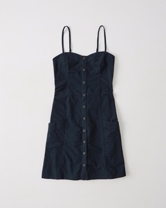 2017 Populaire articles vêtements femmes avant boutons smocks dos marine minin robe avec poches latérales - Product Image 4