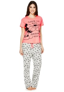 <strong>Minnie</strong> and <strong>Mouse</strong> Slogan Cartoon Print Pajamas - Product Image 1
