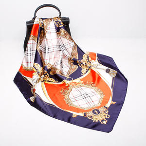 ノーブルヘイズパープルプリントカポックシルクスカーフ新ファッション90cm正方形ネッカチーフ - Product Image 6