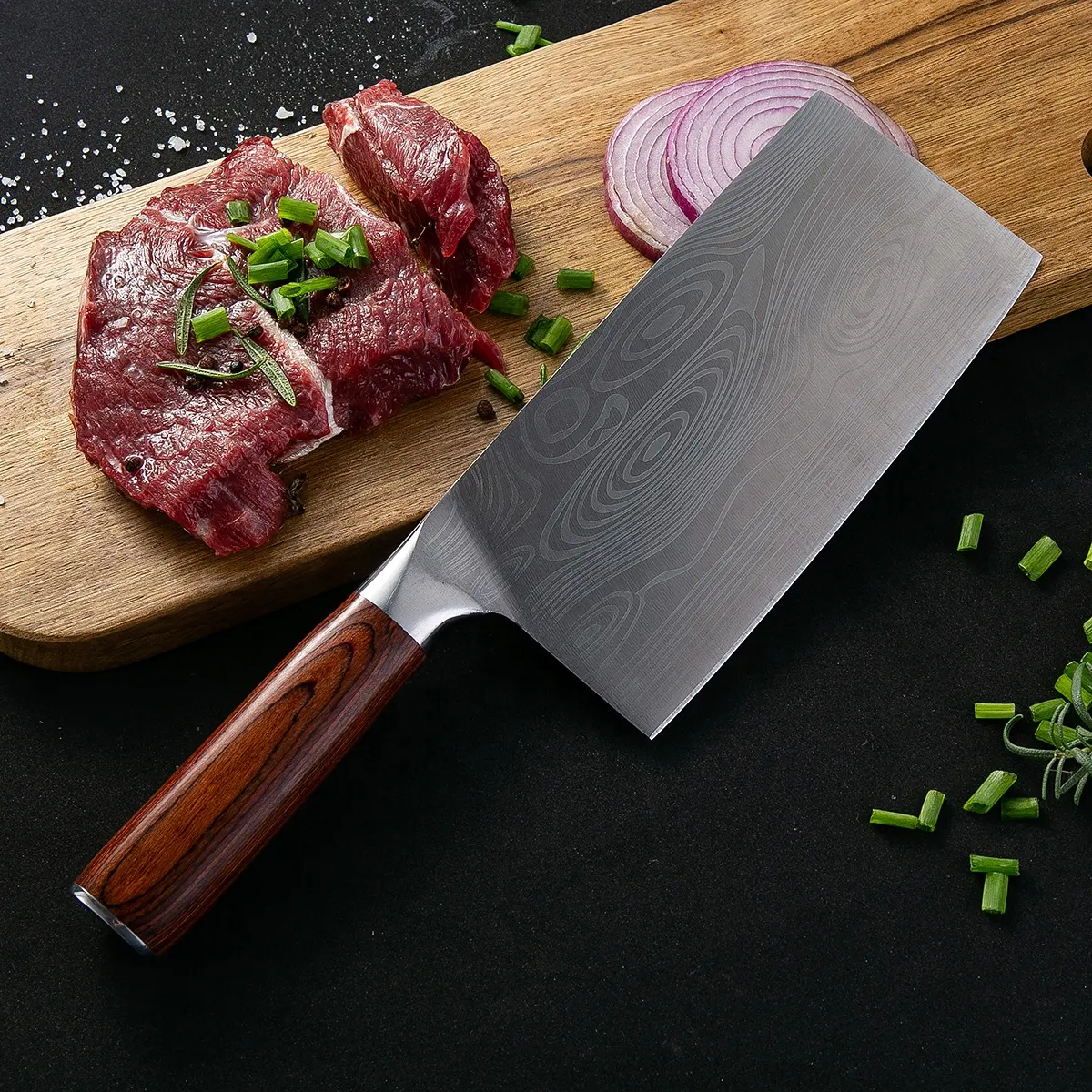 Şam desen 7 inç renkli kolu Çin mutfak bıçağı mutfak