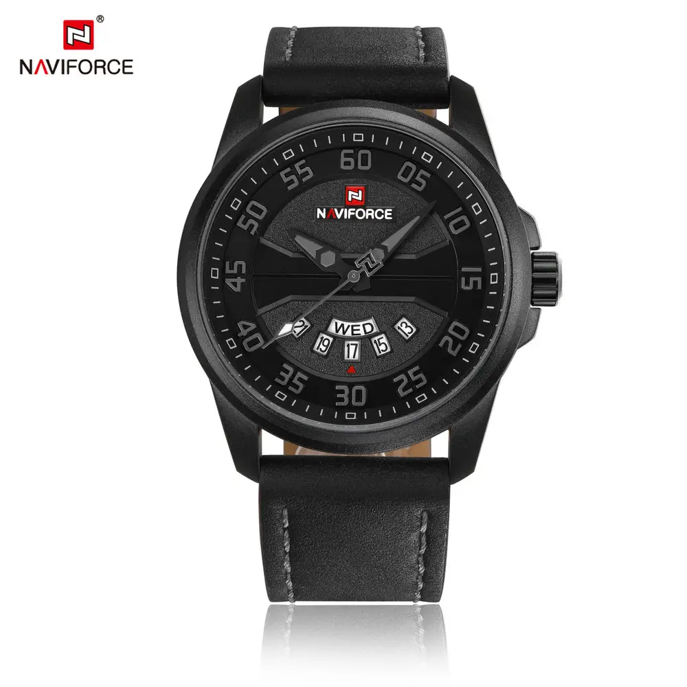 Naviforce Men 9124 Japan Quartz Watch For Men Analog Fashion Leather Watch Band MensWatches