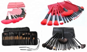 Color <span class=keywords><strong>de</strong></span> madera 24 unids <span class=keywords><strong>maquillaje</strong></span> cepillo cosméticos conjunto Kit <span class=keywords><strong>de</strong></span> embalado <span class=keywords><strong>de</strong></span> cuero caso - Product Image 5