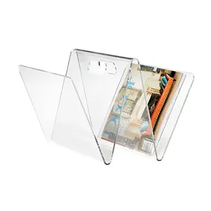 Simple Design Exquisite Transparent Clear Acrylic W Shaped Magazine Display Rack