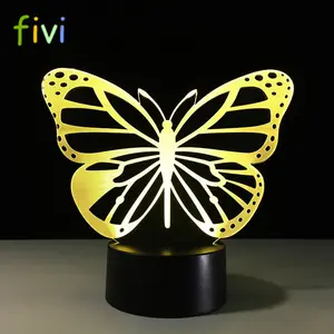 Lampe LED 3D en acrylique au design papillon, interrupteur tactile, lumière changeante entre 7 couleurs, luminaire décoratif d'intérieur, idéal pour un salon ou une chambre à coucher