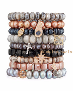BM25190 Nuevos diseños Joyería de moda Lovely CZ Micro Pave Charm Gemstone Bead Bracelet Stacking Arm Party Pulseras - Product Image 1