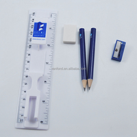 Ensemble de fournitures scolaires Vanfond : règle en plastique, taille-crayon, gomme, stylo allemand, options d'encre noire/bleue, logo personnalisé, écriture