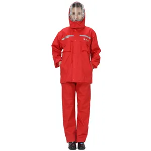 红色 3m PVC 雨衣西装男士和女士雨天夹克裤子