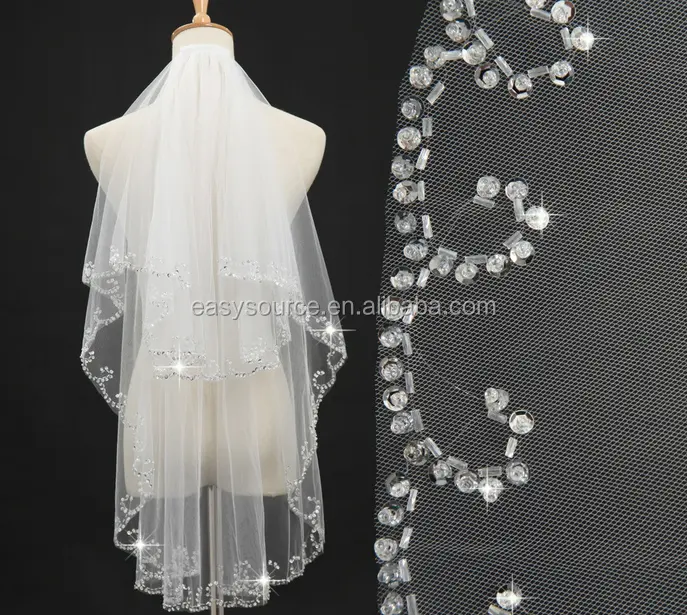 Düğün tarak ile 2 katmanlar Bridal veil boncuklu gelin veils gelinlik aksesuarları