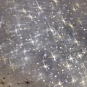 Nylon Polyester Silver Big Star Organza Tulle Fabric For Lady Dress