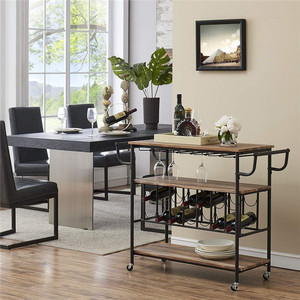 <span class=keywords><strong>Chariot</strong></span> en bois de style rustique industriel pour la cuisine, porte-bouteilles à vin long et large pour 14 bouteilles, accessoire ménager - Product Image 3