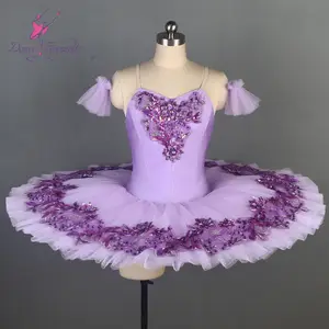 Corsage de ballet coloré Lilac en Spandex, avec 7 couches, vêtement de danse tutu, en tulle plissé, tenue de performance pour femmes adultes, BLL083